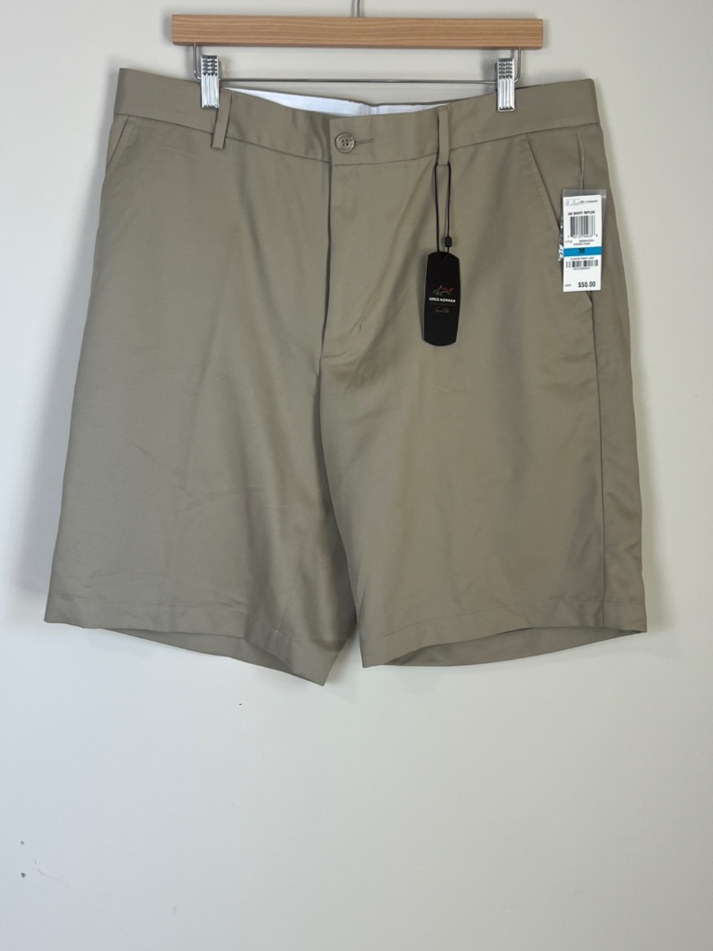 NEW Greg Norman Mens Size 36 Khaki Performance Tech Chino Golf Shorts